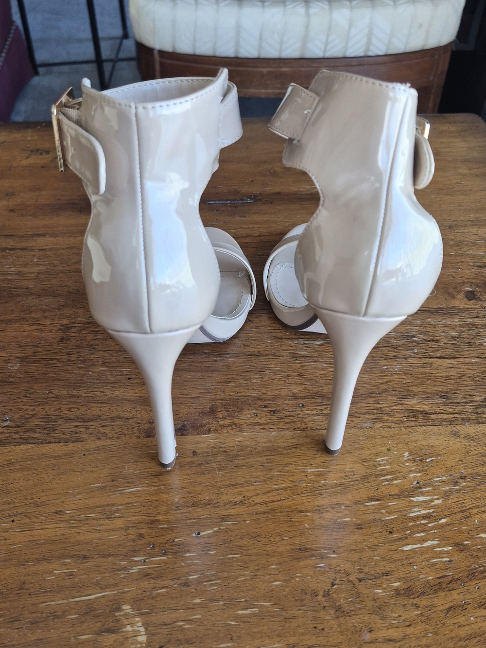 Women's Nude Patent Ankle-Strap Heels - Picture 4 of 7